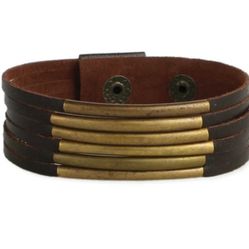ZAD Brown Leather Gold Bars Bracelet