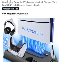 PS5 Slim Stand and Cooling Station with Controller Charging Station for Playsation 5 Slim&Standard