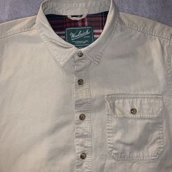 Woolrich Jacket Size Large Mens Beige Khaki Long Sleeve Button Up Green Label 🐑