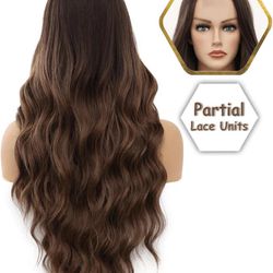 Lace front Human hair blend ombré brown wave wig.