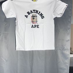 Bape Check College Tee Beige/white