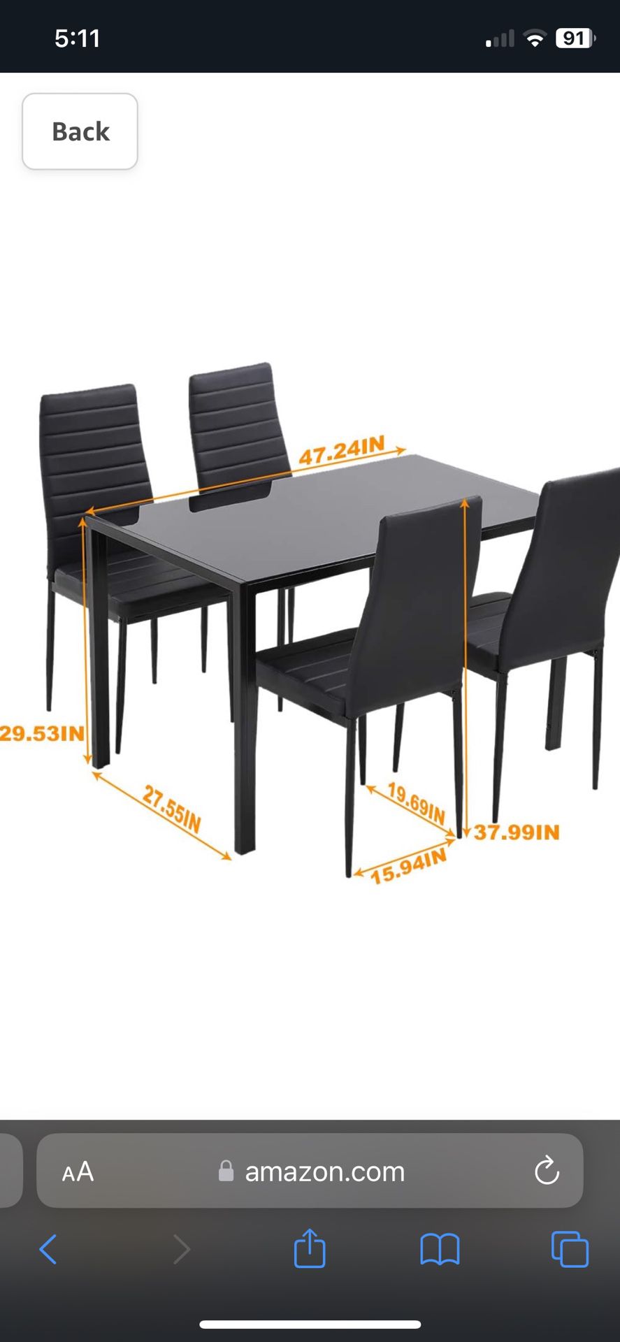 5 Piece Kitchen Dining Room Table Set Black Glass
