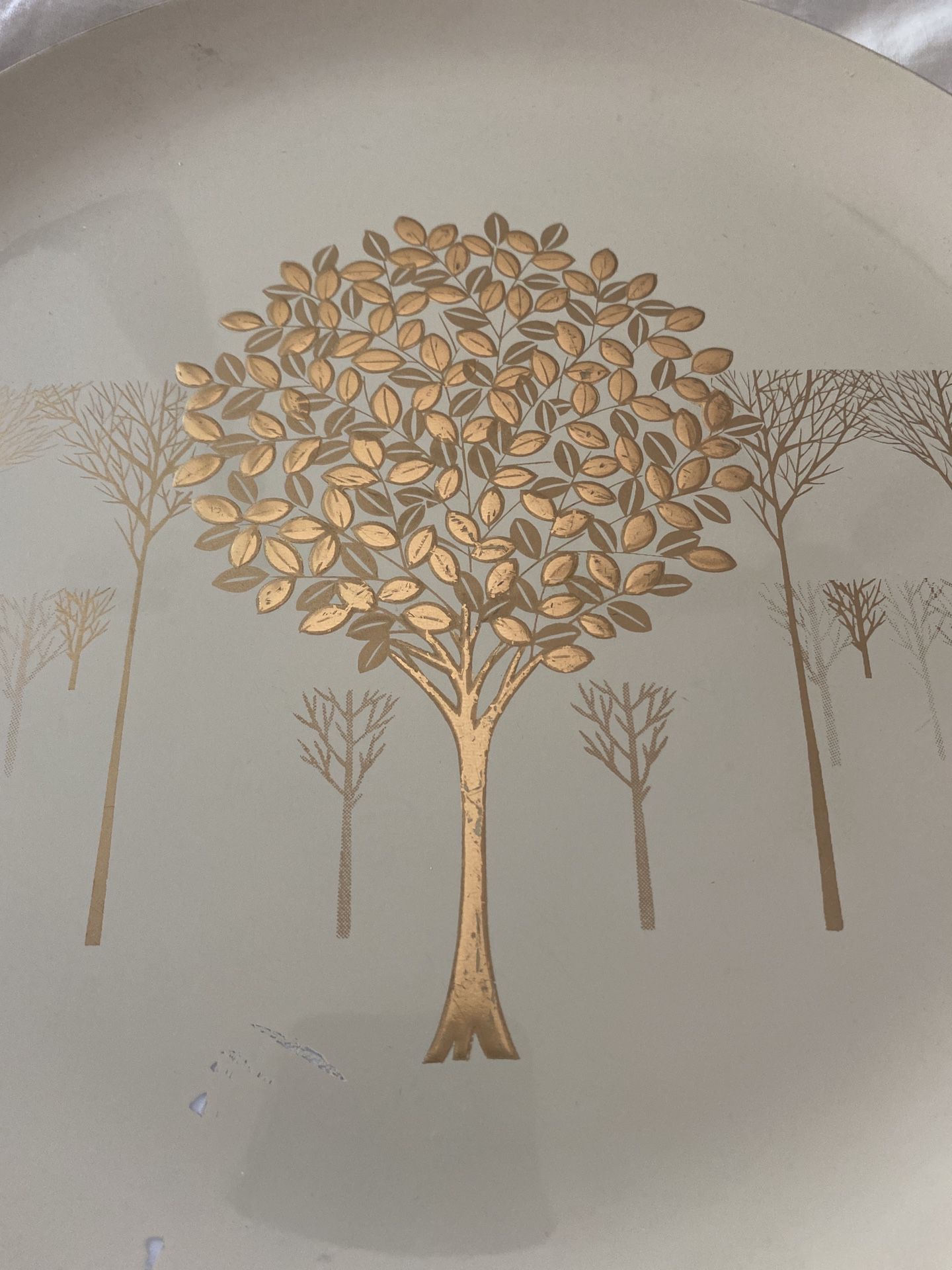 Golden Mist Otaguri Japan plate 12” platter round gold trees rim melamine