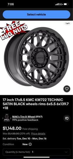 KMC KM722 Technic Satin Black Wheels 17x8.5