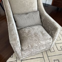 Custom Gray Chenille Swivel Chair