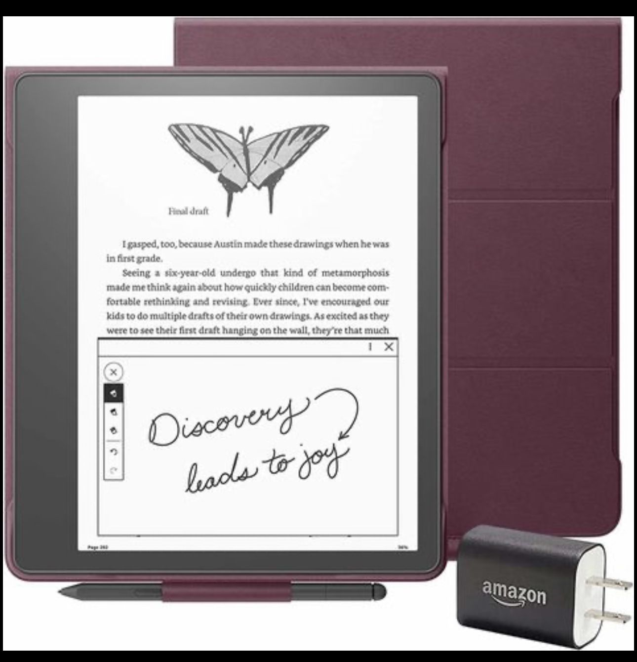 Kindle Scribe Essentials Bundle including Kindle Scribe (32 GB), Premium Pen, Leather Folio Cover