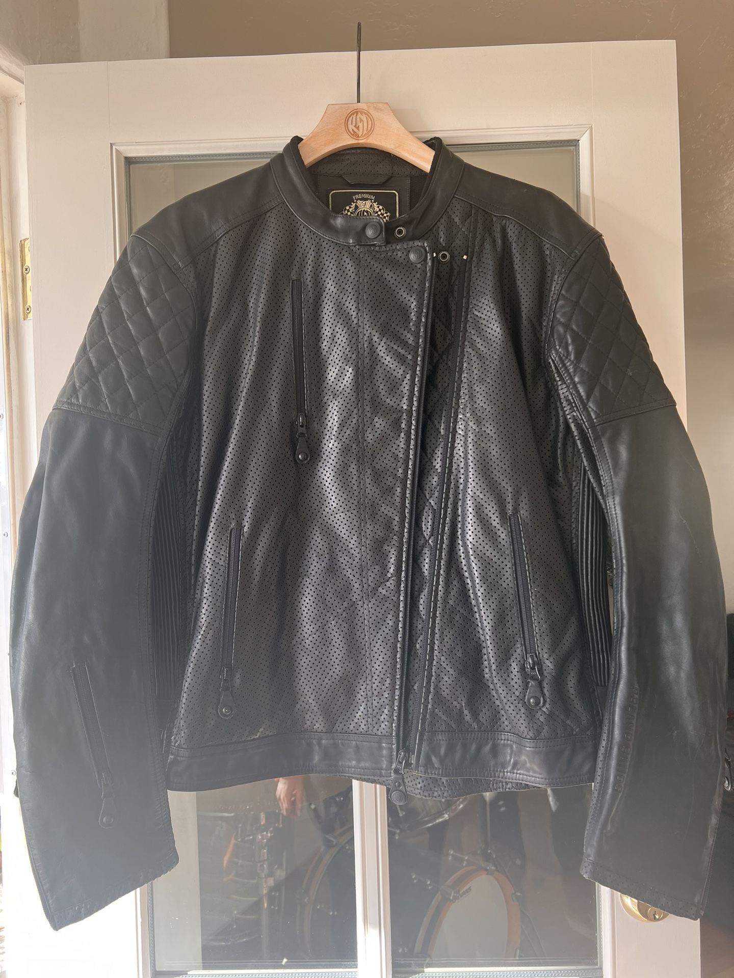 Roland Sands Clash Perforated Leather Motorcycle Jacket, Black, XL