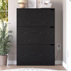 Shoe Cabinet with Odor Control and Back Panels, Deodorizing Slim 3-Flip Shoe Storage Cabinet for Entryway, Freestanding Hidden Shoe Rack Organizer for