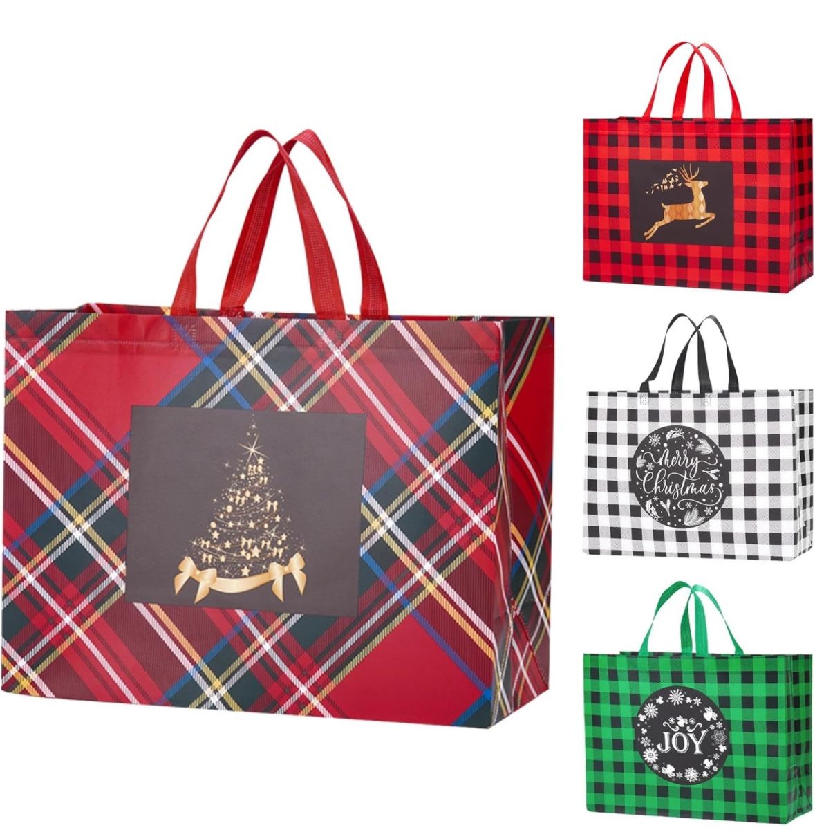 12PCS Extra Large Christmas Gift Bags, 16.9"×12.6"×7.1”, Reusable Christmas Tote Bags with Handle