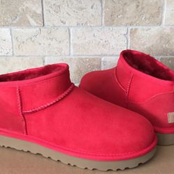 UGG Classic Ultra Mini Ribbon Red Water-resistant Suede Boots Size