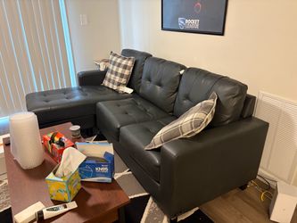 Dark Gray Leather Sectional Sofa with Chaise