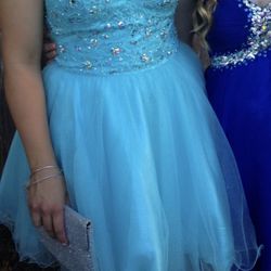 Blue Short Formal Dress With Embellishments 