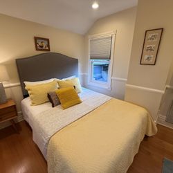 Almost New Queen Platform Wood Bed With Headboard