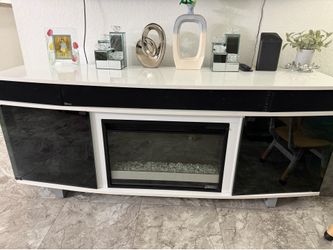 White TV Console with Electric Fireplace