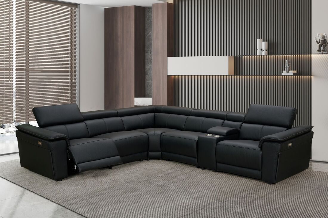 New York Black Leather Power Reclining Sectional 