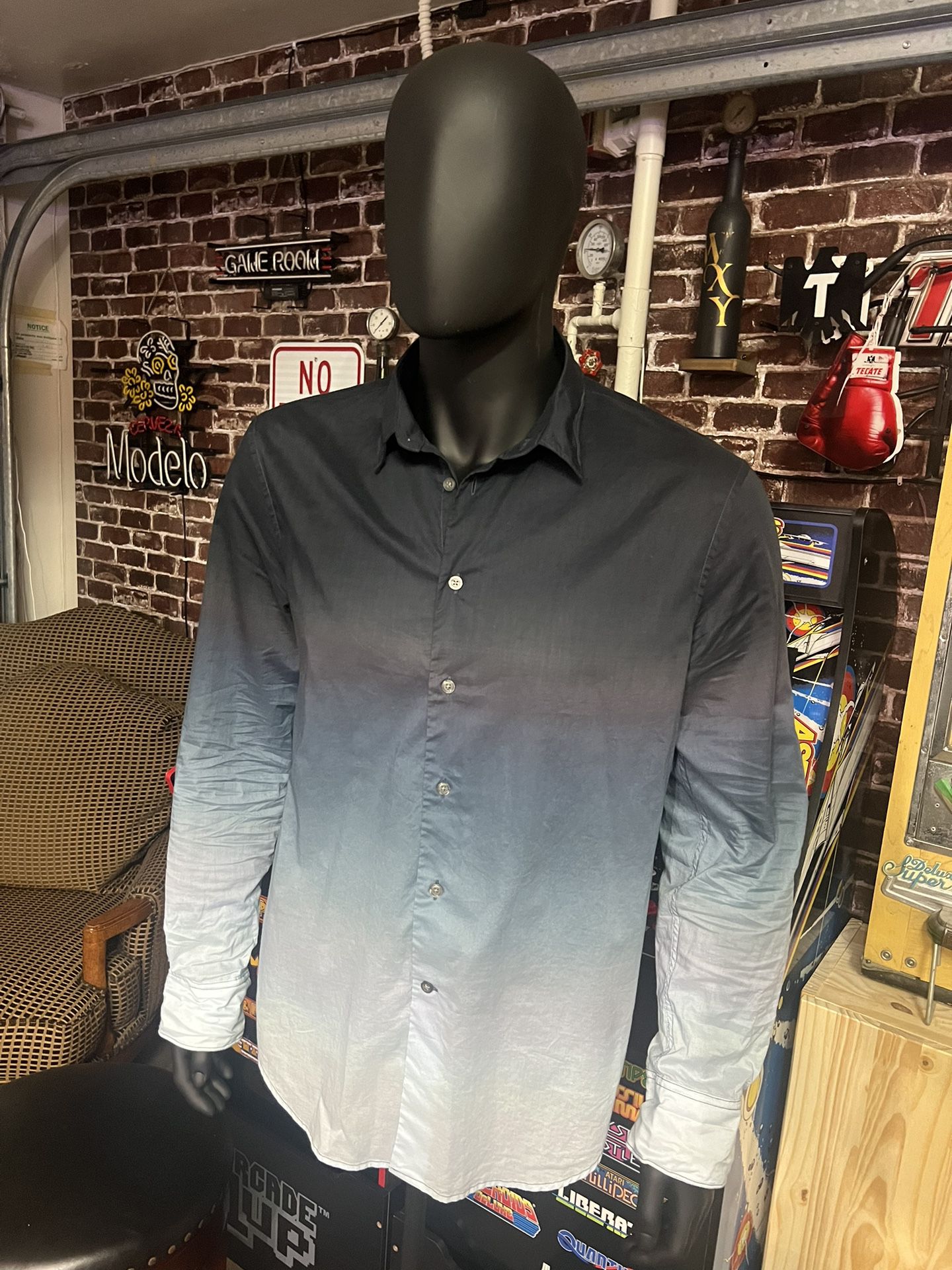 John Varvatos Shirt Mens Large Black Blue  Long Sleeve Button Up Dress Shirt