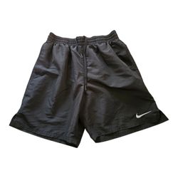 Nike Swim Volley Lined Trunks Men SZ M Black White Swoosh Swimshorts