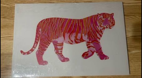 Pink & Orange Tiger Wall Art | Trendy Preppy Y2K Decor | 16x24 Canvas Poster | New Sealed