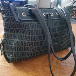 Dooney & Bourke Black Canvas & Leather Trim Shoulder Bag Handbag Purse 12" X 8" X 4"