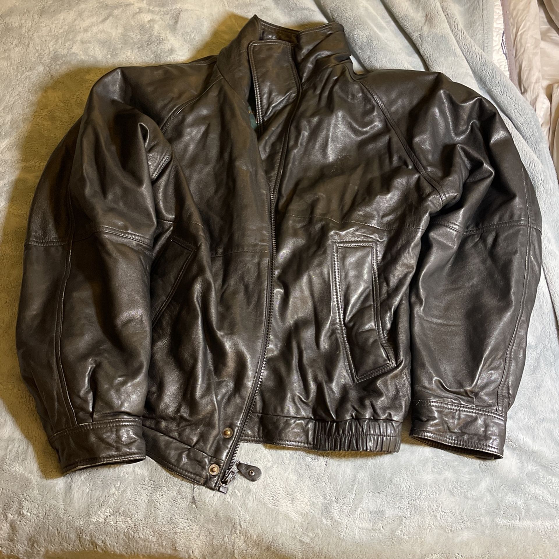 Black Leather Jacket By William Barry Size XL