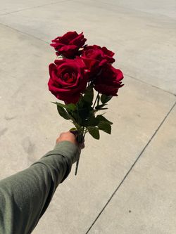 Deep Red  Rose Flowers Artificial Real Touch 7 Rose Heads Per Bouquet