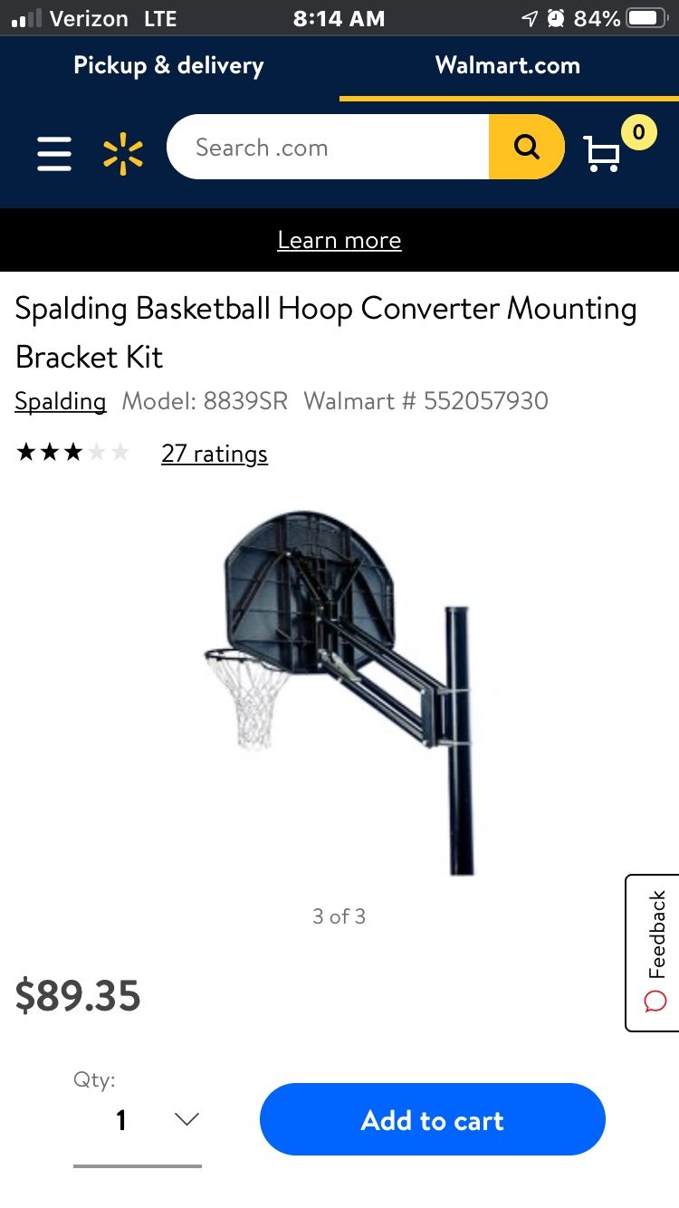 Spalding Basketball Hoop Converter Mounting Bracket Kit