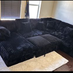 Brand Elegant Comfy Corduroy Pullout Sectional Set 