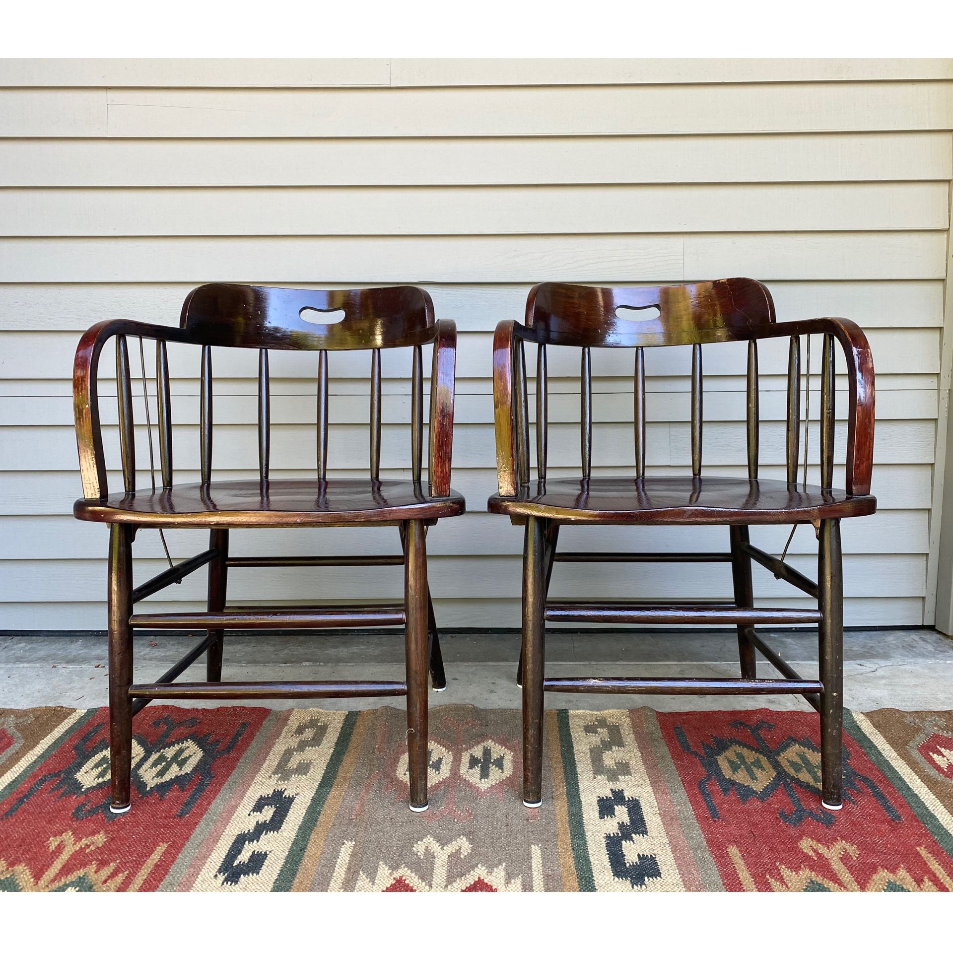 Pair of Vintage Boling Furniture Company Wood Firehouse Pub Chairs for