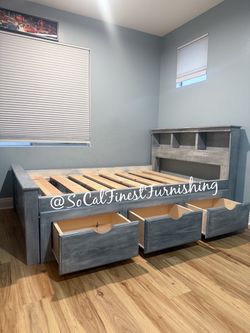Grey Full Bed With Drawers
