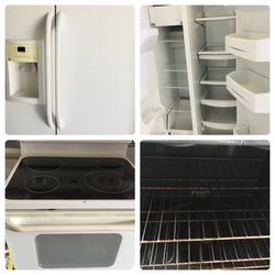 Ge white stove and refrigerator