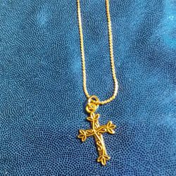 Gold Tone Cross Necklace 
