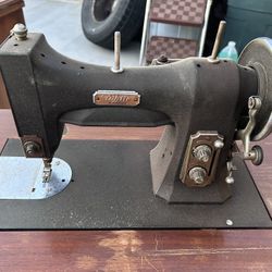 Vintage White Electric Rotary Sewing Machine in Wooden Cabinet