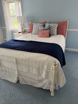 Pottery Barn Queen Iron Bed with Crystal Finials Claudia Bed Mattress included