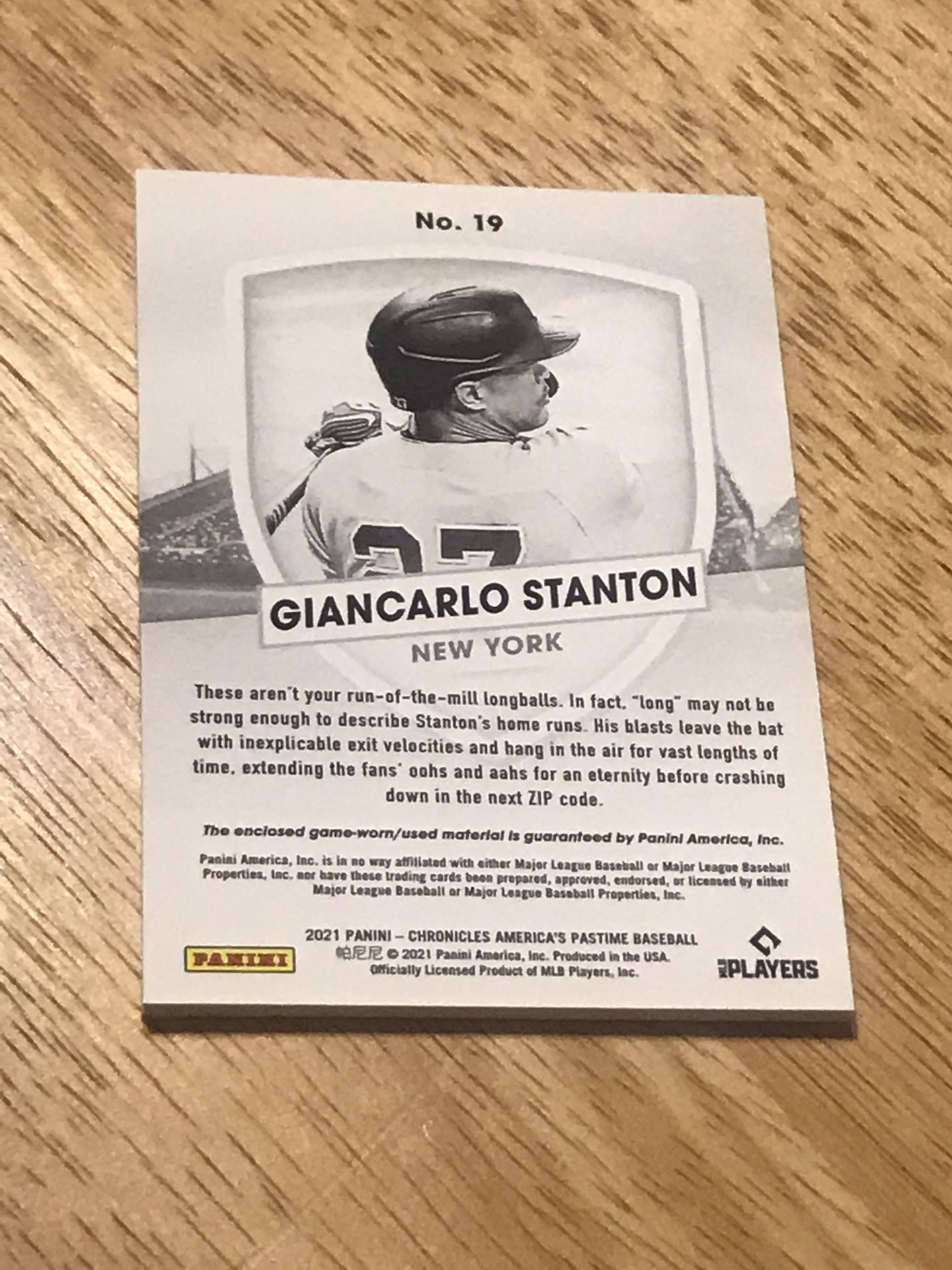 GIANCARLO STANTON jersey relic YANKEES baseball card