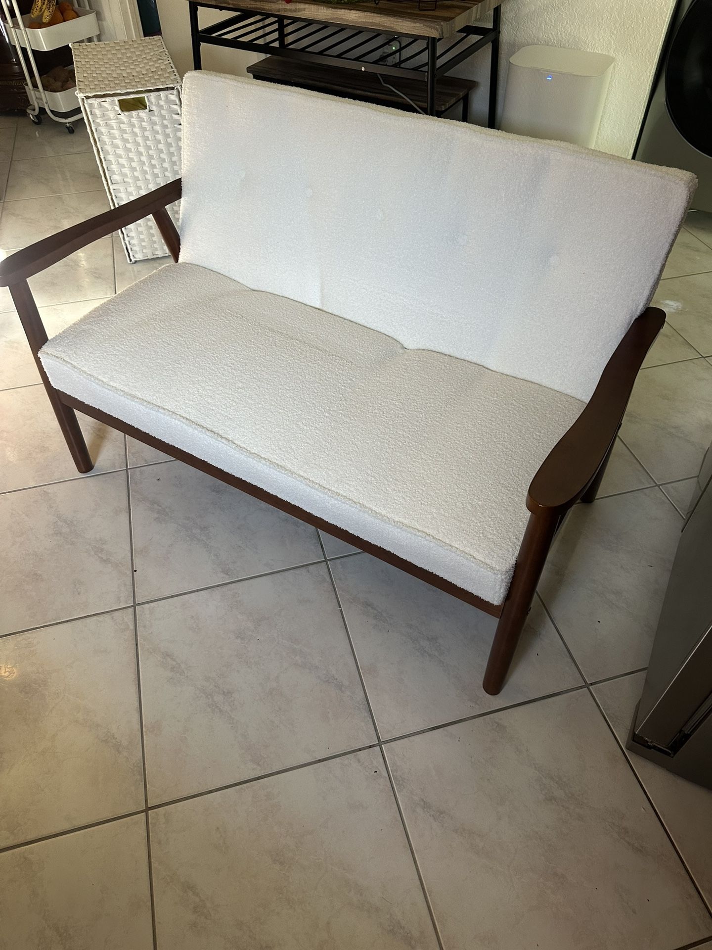 NEW Coewske 2 Seat Modern Sofa Couch Chair Teddy Fleece Loveseat w/ Wood Frame Beige