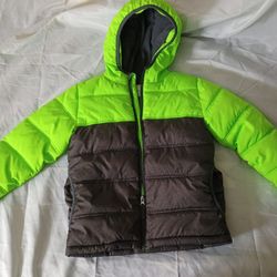 Boys' Green and Brown Puffer Jacket with Hood