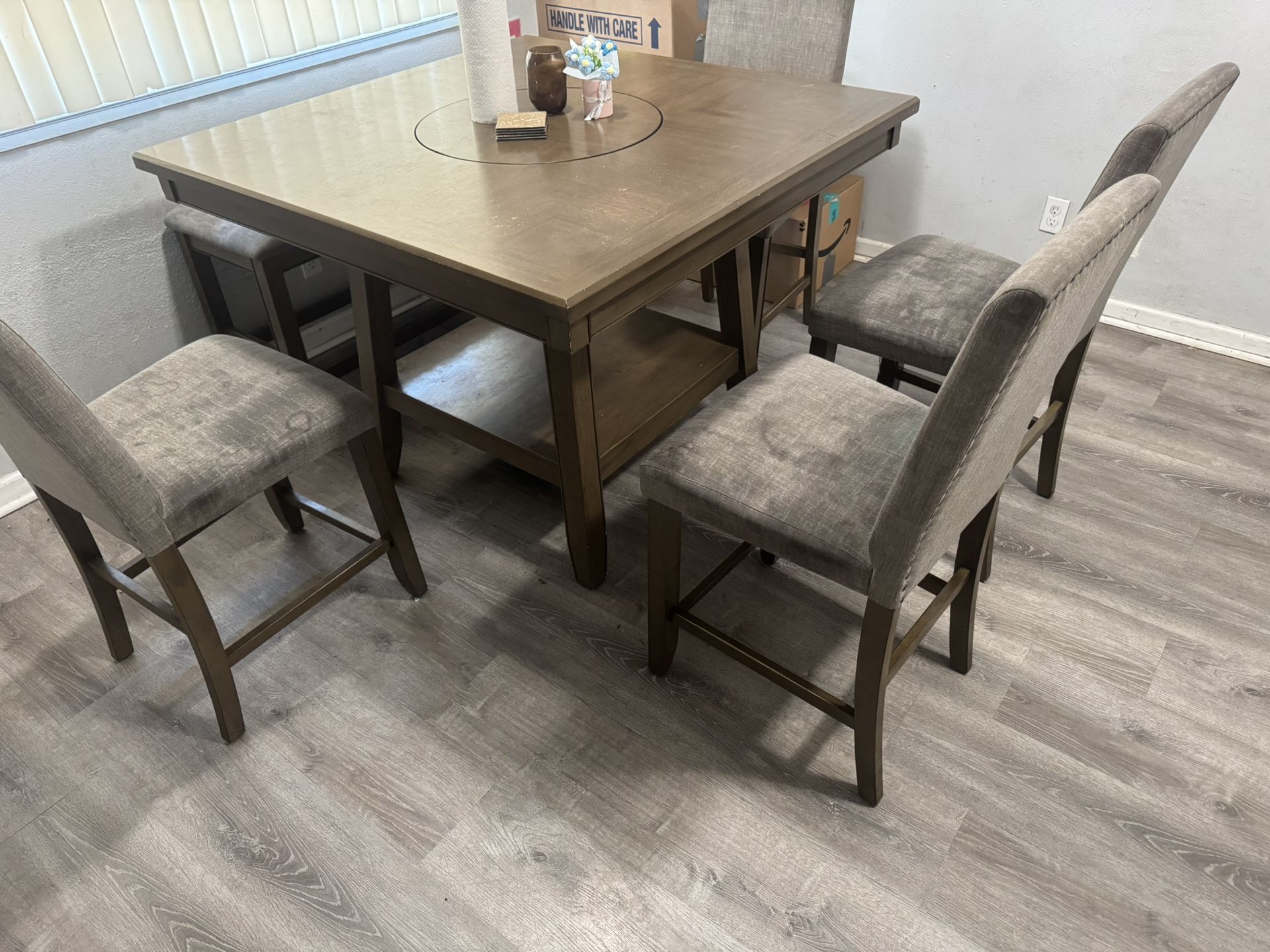 Dining Table, 4 Chairs, 1 Bench