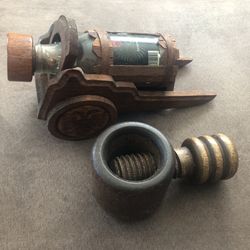 Vintage Wooden Nutcracker And Brandy Wheelbarrow Decor