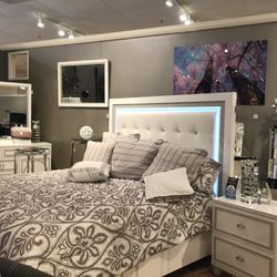 Sky Tower Panel KING SIZED bed frame In Cloud White Sky Tower Collection  by Michael Amini