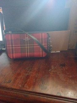Coach Red Plaid Wristlet Clutch