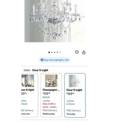 New 9-Light Crystal Chandelier – In Box (3 Available)