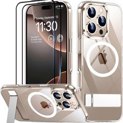 new iPhone 16 Pro Max Case, with 2Pcs [Tempered Glass Screen Protector] [ Military Grade Drop Protection] Invisible Kickstand Slim Case for iPhone 16 