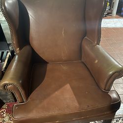 2 Leather Wing chairs