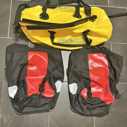 Ortlieb Front Roller Classic Panniers Red + Rolltop Duffle 30L Yellow