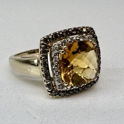 💛 LeVian 14KT Yellow Gold Ladies Genuine Citrine & Diamond Ring