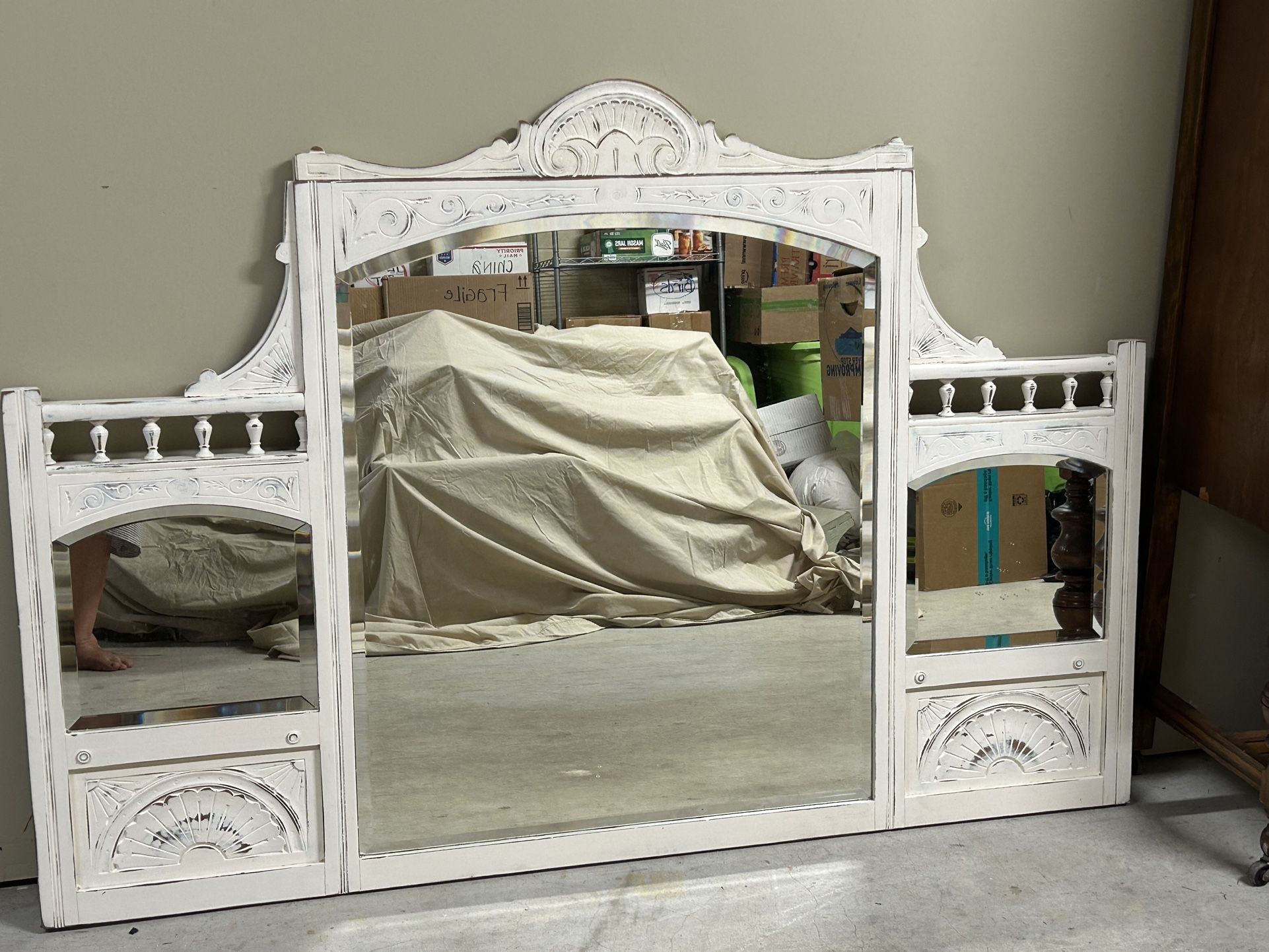 Antique Heavy Wood Beveled Mirror