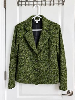 Dressbarn Women’s Green Black Textured Bouclé Blazer Jacket Size L USA Made
