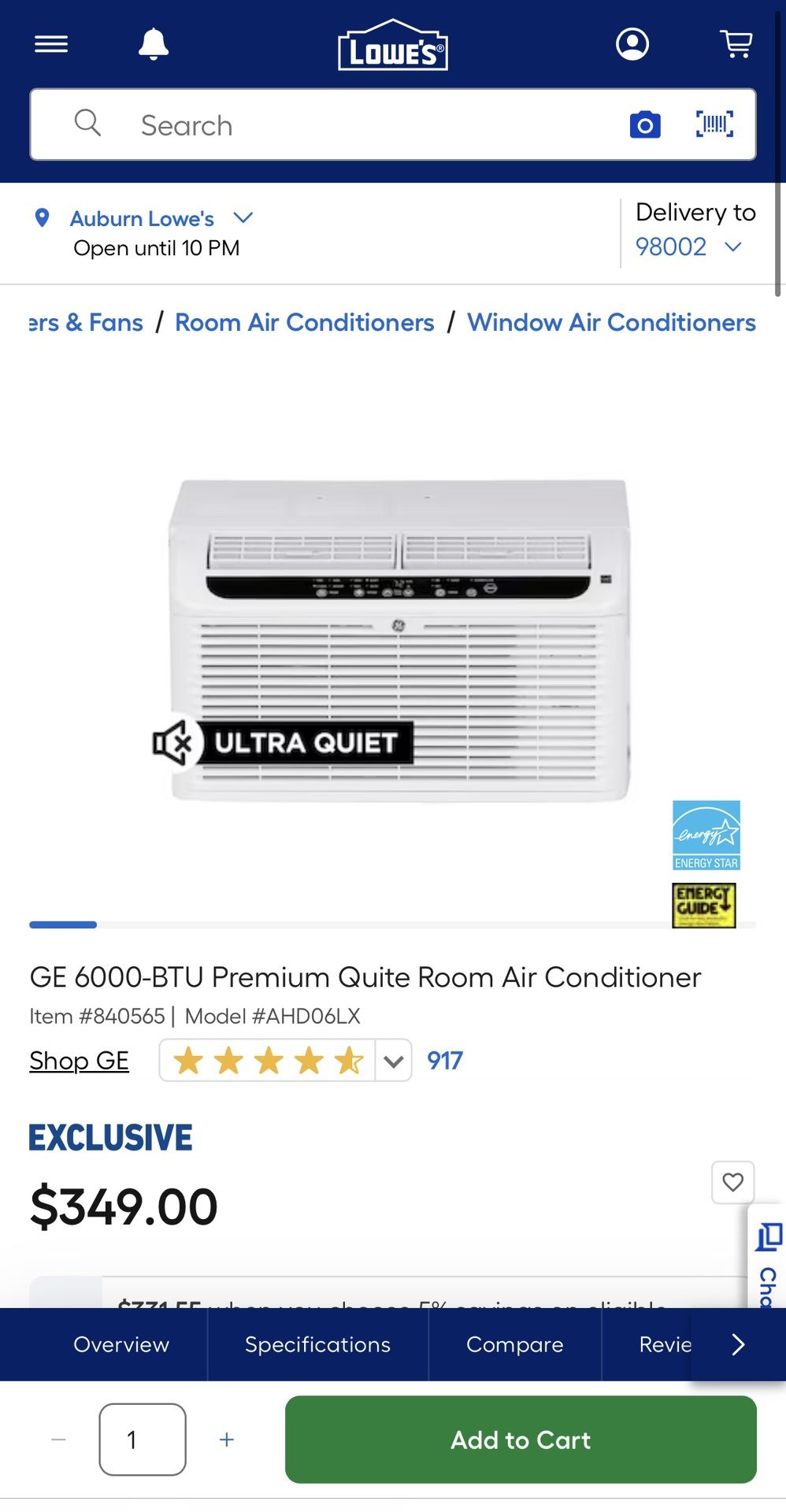 GE 6000btu Air Conditioner (Used)
