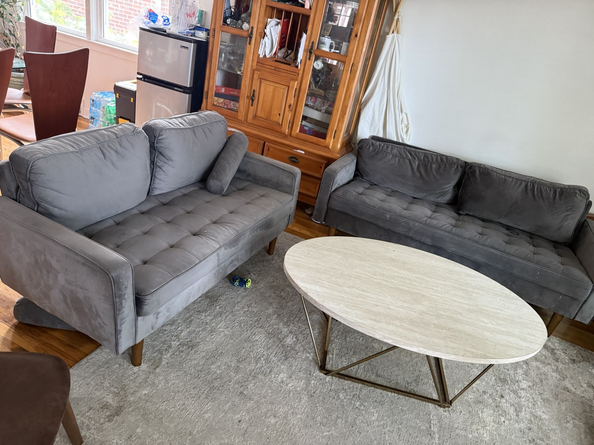 Gray Tufted Sofa Set