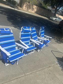 4 -Pack Folding Backpack Beach Chair 5-Position Outdoor Reclining Chairs w/Pillow Blue